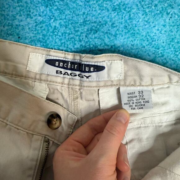 VTG Anchor Blue Baggy Chino Pants 33x32 Tan (Fits 30x28.5) Skater Y2K - Picture 10 of 16